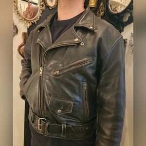 Vintage 1980s Distressed Genuine Cow hide Leather Motorcycle Jacket  heavy gauge